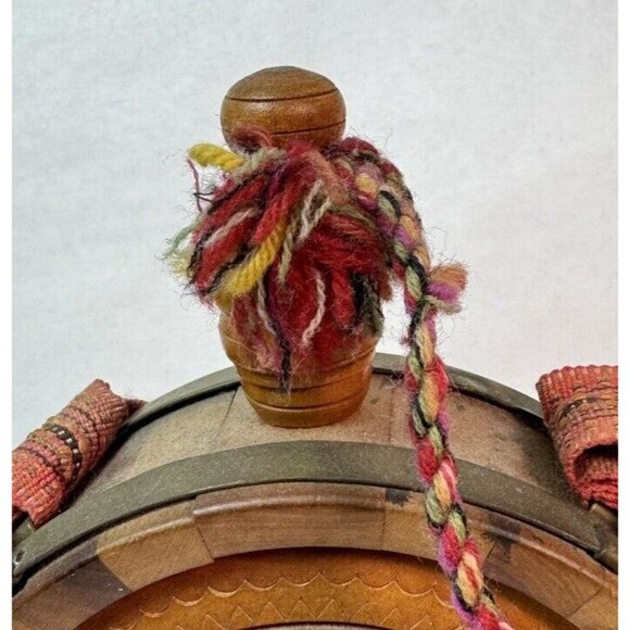 Vintage Wooden Flask Drinking Vessel Antique Hand Carved Wooden Flask  w/Strap - Picture 3 of 10